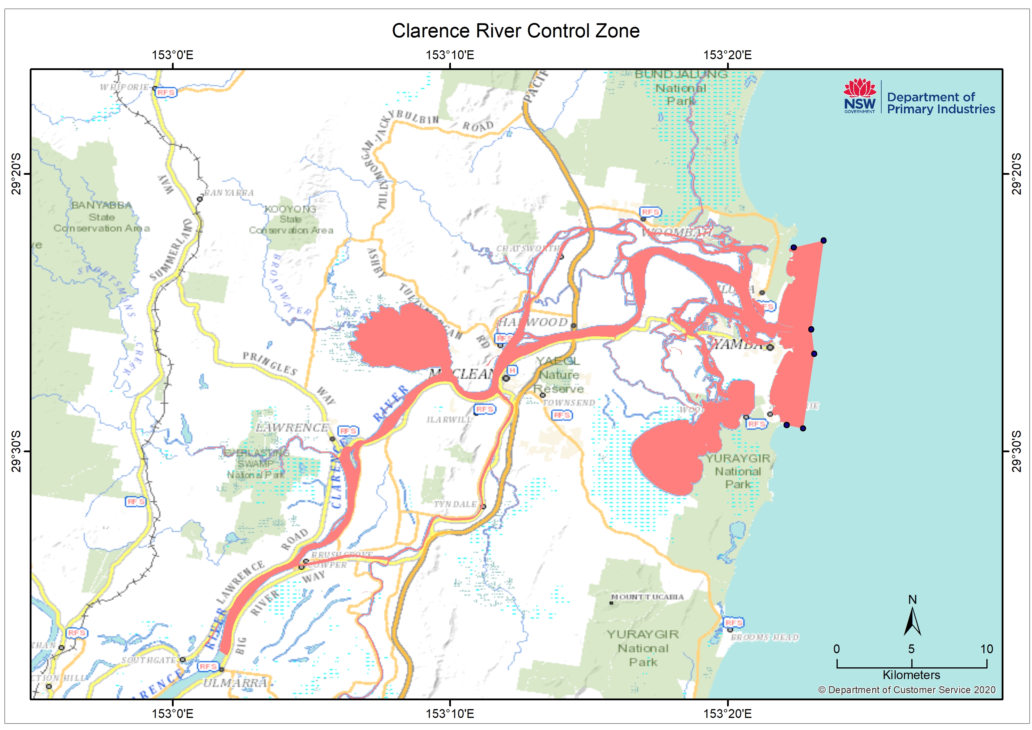 Map of the Clarence River control area