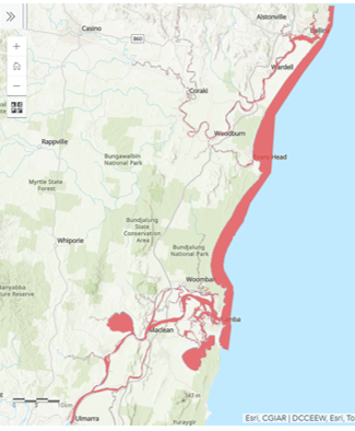 Map showing NSW waterways in WSSV control zone. They include the Clarence River up to Ulmarra. Evans River up to Rocky Mouth Creek. The Richmond River up to Tomki-Tatham Road and the Bruxner Highway at Lismore. North Creek including tributaries and from its confluence with the Richmond River, upstream to the intersection of Deadmans Creek. Emigrant Creek, including any tributaries, from its confluence with the Richmond River upstream to the intersection with Maguires Creek. Tuckean Broadwater, including any tributaries, from its confluence with the Richmond River upstream to the intersection with Bagotville Road. Lake Wooloweyah between the boundaries of the southeastern extremity of Joss Island to the eastern extremity of Corokos Island, and from the southernmost extremity of the eastern and western banks of Palmer’s Channel where it meets Lake Wooloweyah. The Control Order also applies to all aquaculture premises in these areas.